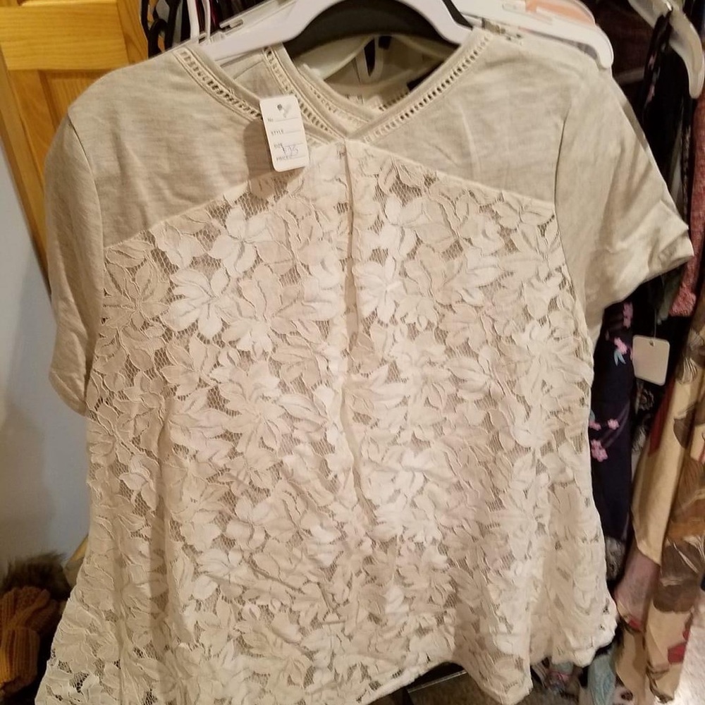 Lace back, button detail top. New, with tags.